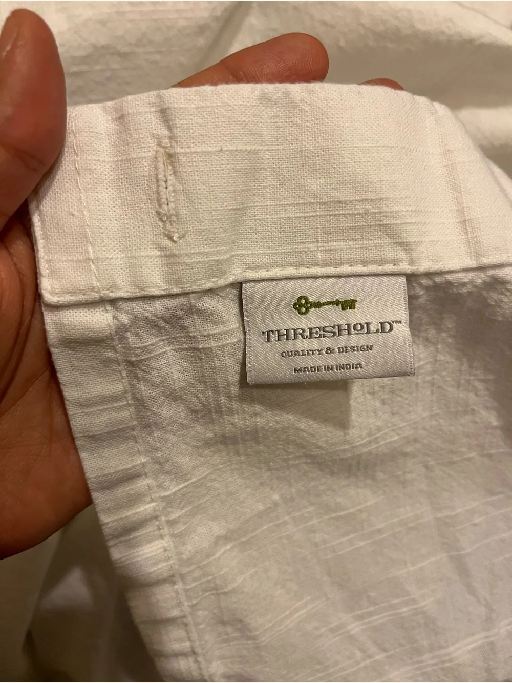 Threshold White with Blue Tile Embroidery Shower Curtain - Small Stains